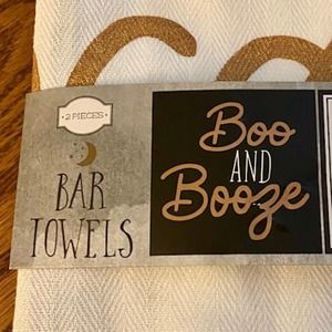 Boo & Booze Black, White & Gold Halloween Bar Towels Set of 2
